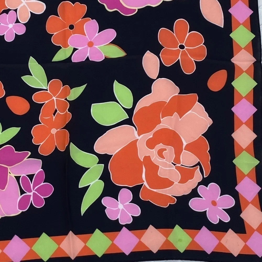 Anne Klein Silk Scarf Orange Green Black Pink Neon